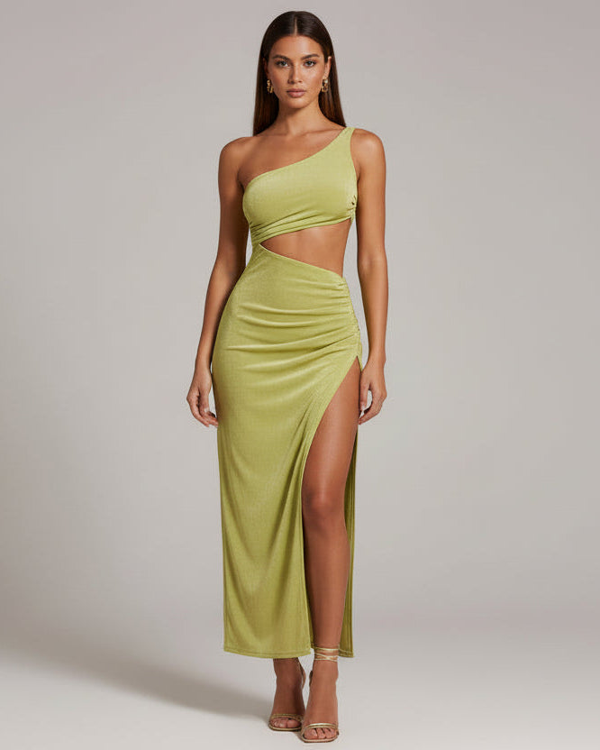 Marti | groene maxi jurk voor dames - met één schouderband