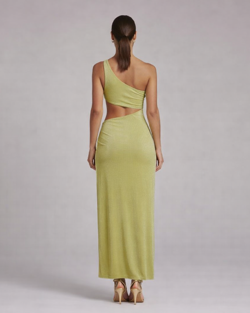 Marti | groene maxi jurk voor dames - met één schouderband