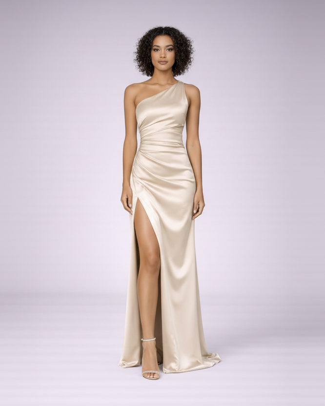 Aurelia | satijnen damesjurk – met één schoudersband