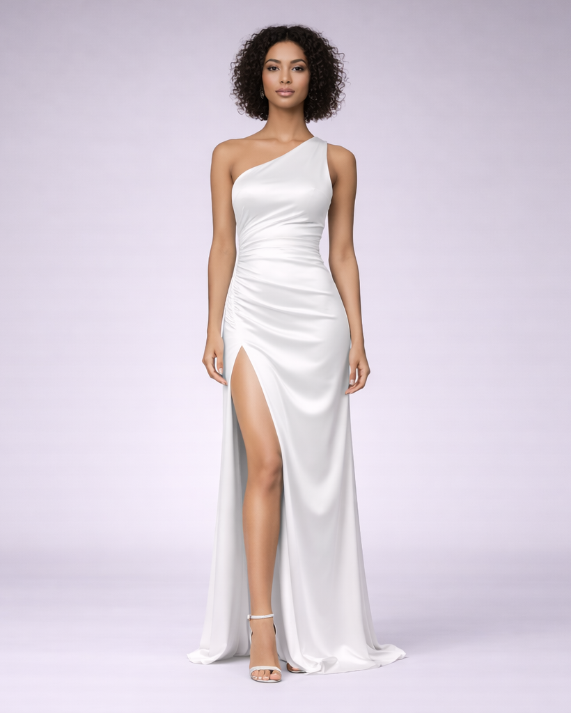 Aurelia | satijnen damesjurk – met één schoudersband