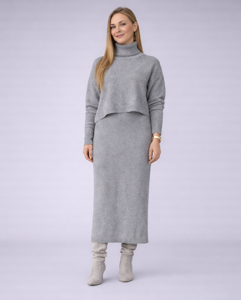 Olivetta | dames tweedelige knit set – trui en midi-rok