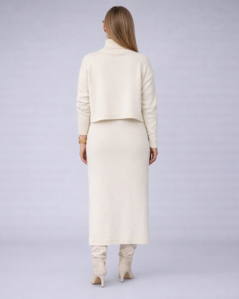 Olivetta | dames tweedelige knit set – trui en midi-rok