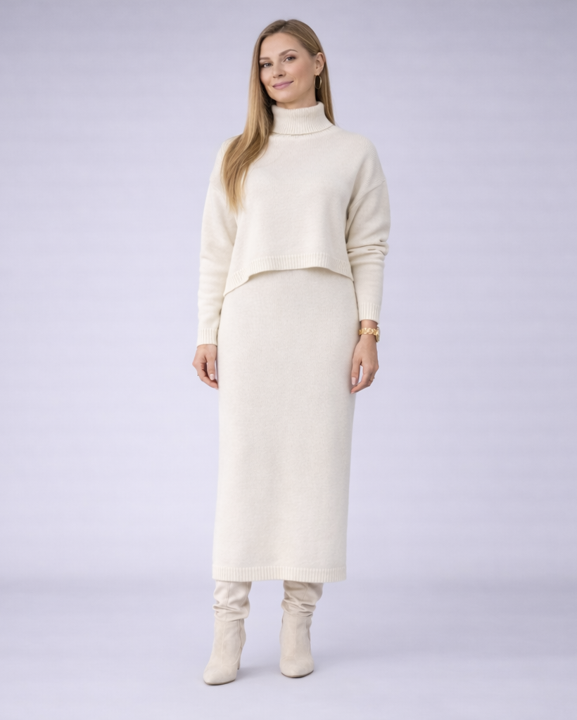 Olivetta | dames tweedelige knit set – trui en midi-rok