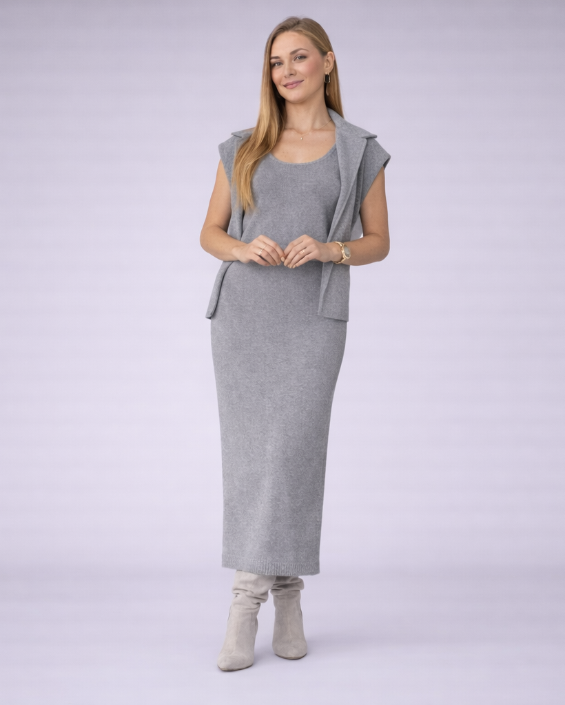 Olivetta | dames tweedelige knit set – trui en midi-rok