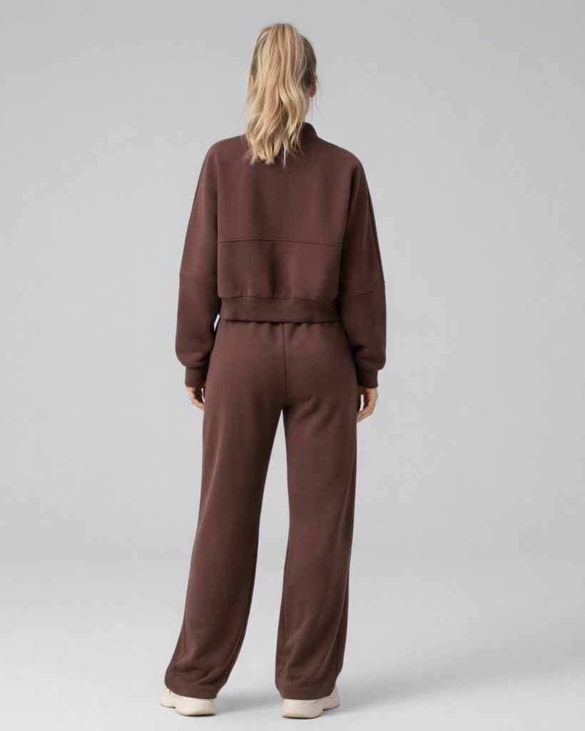 Toria | tweedelige dames set – gebreide zip-up sweater en broek