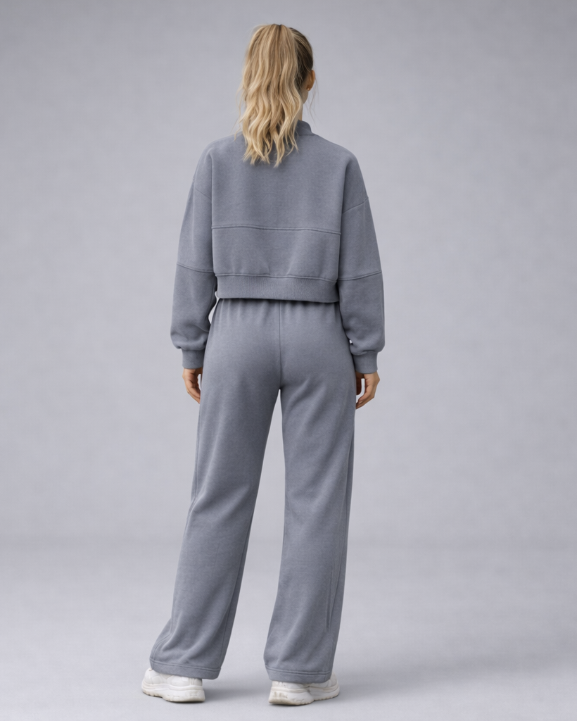 Toria | tweedelige dames set – gebreide zip-up sweater en broek
