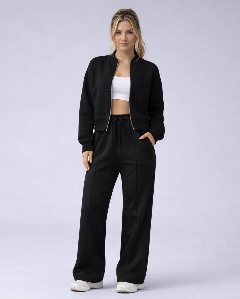 Toria | tweedelige dames set – gebreide zip-up sweater en broek